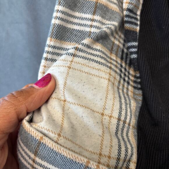 Plaid Flannel Button Up Shirt Beige Black Check 1X Plus Size Preppy Skate Casual - Picture 5 of 12